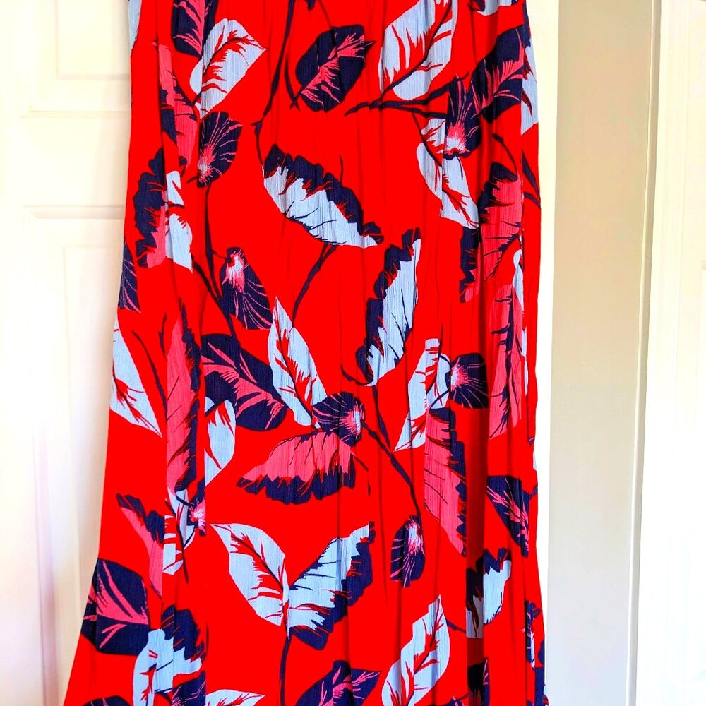 Express Red Tropical Faux Wrap Maxi High Low Skirt